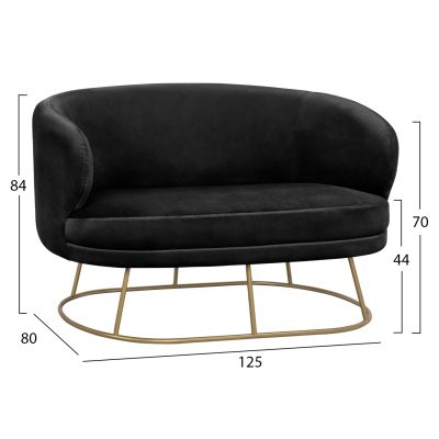 Диван 2 места Arien от Velver Black със златна основа HM8492.04 125Χ80Χ84cm