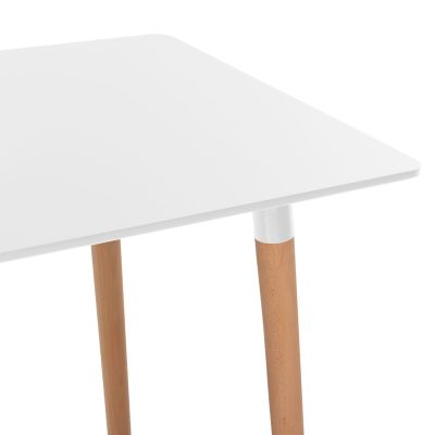 DINING SET 5PCS MINIMAL HM11767 WHITE MDF TOP-BEIGE FABRIC CHAIRS