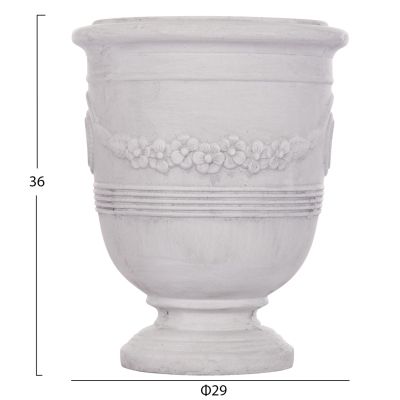 GARDEN PLANTERS WITH RELIEF DESIGNS SET 3PCS GARDENER HM4729 FIBERCLAY IN OFF WHITE Φ58x72.5Hcm.