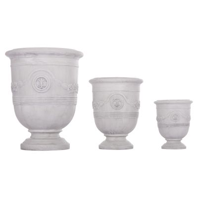 GARDEN PLANTERS WITH RELIEF DESIGNS SET 3PCS GARDENER HM4729 FIBERCLAY IN OFF WHITE Φ58x72.5Hcm.