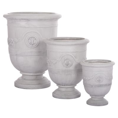 GARDEN PLANTERS WITH RELIEF DESIGNS SET 3PCS GARDENER HM4729 FIBERCLAY IN OFF WHITE Φ58x72.5Hcm.