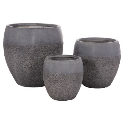GARDEN PLANTERS SET 3PCS SERIES GARDENER ΗΜ4725 FIBERCLAY IN DARK CEMENT COLOR Φ55x54Hcm.