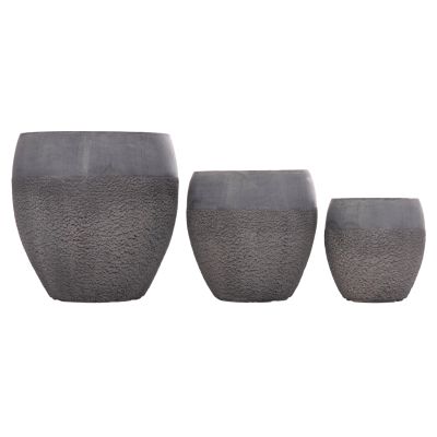 GARDEN PLANTERS SET 3PCS SERIES GARDENER ΗΜ4725 FIBERCLAY IN DARK CEMENT COLOR Φ55x54Hcm.