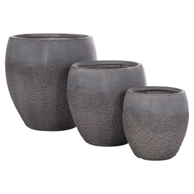 GARDEN PLANTERS SET 3PCS SERIES GARDENER ΗΜ4725 FIBERCLAY IN DARK CEMENT COLOR Φ55x54Hcm.