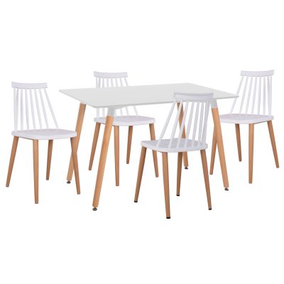 DINING SET 5PCS MINIMAL HM21172 MDF TOP IN WHITE-FRAMES IN NATURAL WOOD COLOR