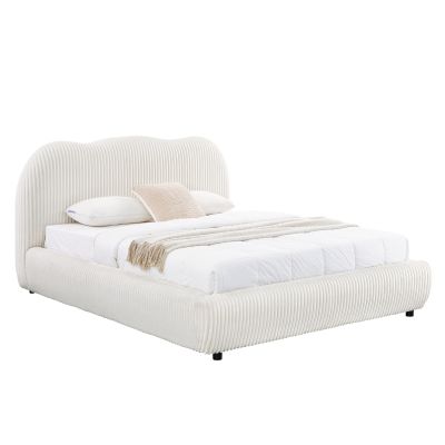 DOUBLE BED WITH STORAGE SPACE KALLY HM729.03 BEIGE FAUX FUR FABRIC--MATTRESS 160x200cm.