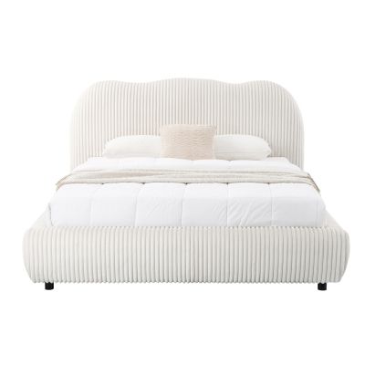 DOUBLE BED WITH STORAGE SPACE KALLY HM729.03 BEIGE FAUX FUR FABRIC--MATTRESS 160x200cm.