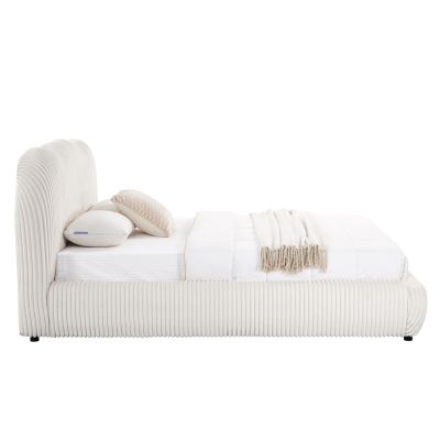 DOUBLE BED WITH STORAGE SPACE KALLY HM729.03 BEIGE FAUX FUR FABRIC--MATTRESS 160x200cm.
