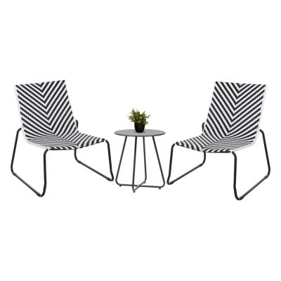 OUTDOOR LOUNGE SET 3PCS PONY HM21193 METAL COFFEE TABLE IN GREY--WICKER RATTAN IN BLACK & WHITE