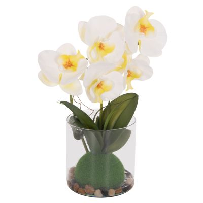 DECORATIVE SYNTHETIC PLANT HM4738 PHALAENOPSIS FLOWER IN GLASS POT 12x24x30Hcm.