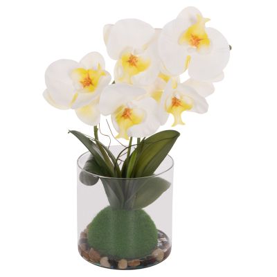 DECORATIVE SYNTHETIC PLANT HM4738 PHALAENOPSIS FLOWER IN GLASS POT 12x24x30Hcm.