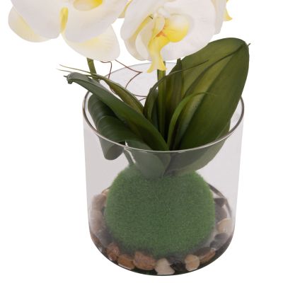 DECORATIVE SYNTHETIC PLANT HM4738 PHALAENOPSIS FLOWER IN GLASS POT 12x24x30Hcm.