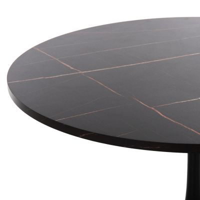 ROUND DINING TABLE ROLLO HM9422.12 MELAMINE IN BLACK MARBLE METAL LEG Φ120x74Hcm.
