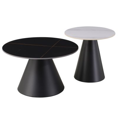 COFFEE TABLES RIDGE HM18266.10 CERAMIC TOPS WITH BLACK MARBLE & WHITE MARBLE LOOK Φ50cm & Φ70cm