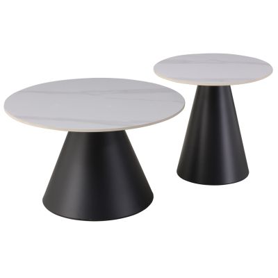 COFFEE TABLES RIDGE HM18266.01 CERAMIC TOPS WITH WHITE MARBLE LOOK Φ50cm & Φ70cm