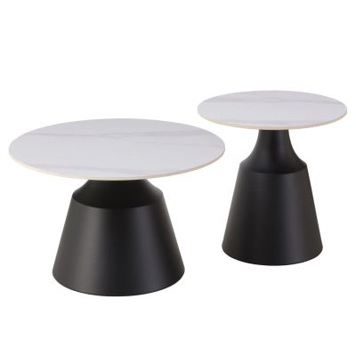 COFFEE TABLES CORREN HM18264.01 CERAMIC TOPS- WHITE MARBLE LOOK Φ50cm & Φ70cm