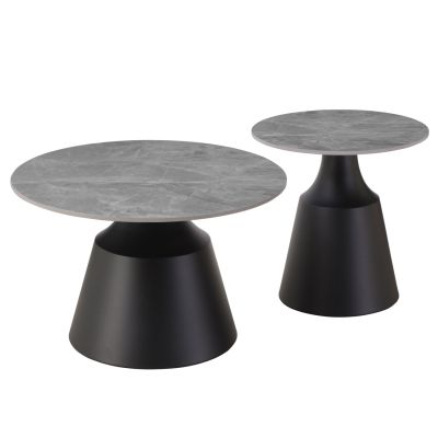 COFFEE TABLES CORREN HM18264.03 CERAMIC TOPS- GREY MARBLE LOOK Φ50cm & Φ70cm