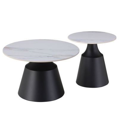 COFFEE TABLES CORREN HM18264.04 CERAMIC TOPS- WHITE&GOLD MARBLE LOOK Φ50cm & Φ70cm