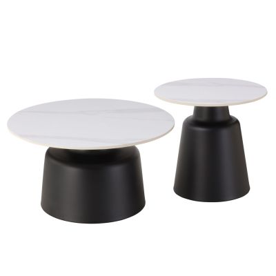 COFFEE TABLES RINKON HM18263.01 CERAMIC TOPS- WHITE MARBLE LOOK Φ50cm & Φ70cm
