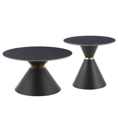 COFFEE TABLES NANDO HM18267.02 CERAMIC TOPS- BLACK MARBLE LOOK Φ60cm & Φ80cm