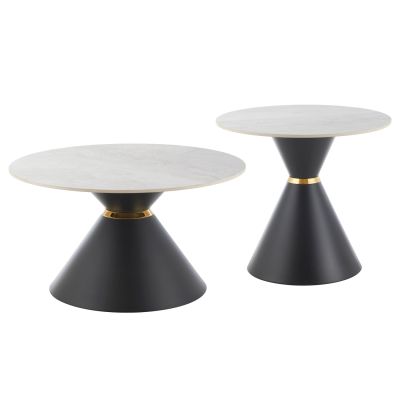 COFFEE TABLES NANDO HM18267.03 CERAMIC TOPS- GREY MARBLE LOOK Φ60cm & Φ80cm