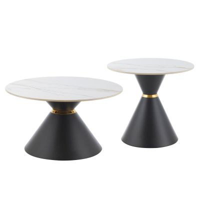 COFFEE TABLES NANDO HM18267.01 CERAMIC TOPS- WHITE MARBLE LOOK Φ60cm & Φ80cm
