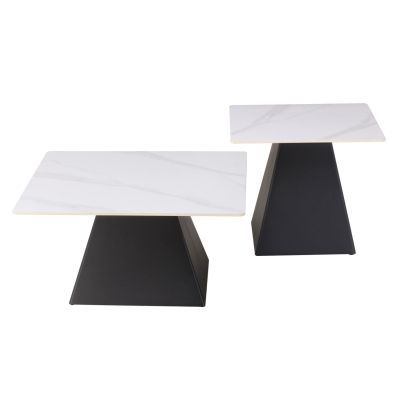 COFFEE TABLES QUBER HM18260.01 CERAMIC TOPS- WHITE MARBLE LOOK--SQUARE