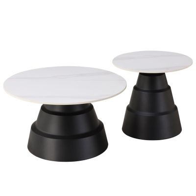 COFFEE TABLES LIDOK HM18261.01 CERAMIC TOPS- WHITE MARBLE LOOK Φ50cm & Φ70cm