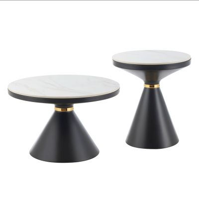COFFEE TABLES TERRANO HM18268.01 CERAMIC TOPS- WHITE MARBLE LOOK Φ50cm & Φ70cm
