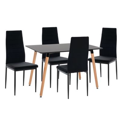 DINING SET 5PCS MINIMAL HM21173 MDF TOP IN BLACK--VELVET & METAL IN BLACK