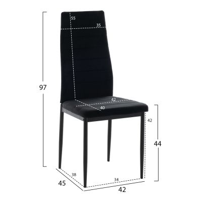DINING SET 5PCS MINIMAL HM21173 MDF TOP IN BLACK--VELVET & METAL IN BLACK