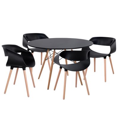 DINING SET 5PCS MAGGIE HM21187 MDF TOP & POLYPROPYLENE IN BLACK COLOR