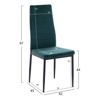 DINING SET 5PCS LADY HM21199.03 GLASS TOP--METAL IN BLACK & VELVET IN CYPRESS GREEN