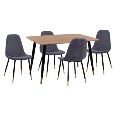 DINING SET 5PCS ALIZA HM11196.01 MDF TOP--VELVET IN GREY & METAL IN BLACK