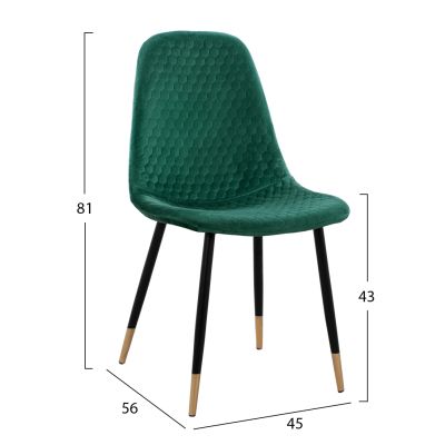 DINING SET 5PCS ALIZA HM11196.03 MDF TOP--VELVET IN CYPRESS GREEN & METAL IN BLACK