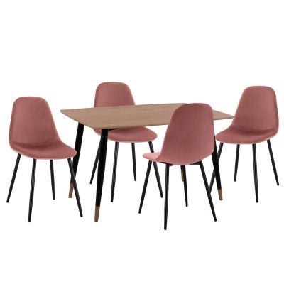 DINING SET 5PCS ALIZA HM21201 MDF TOP--VELVET IN DUSTY PINK & METAL IN BLACK