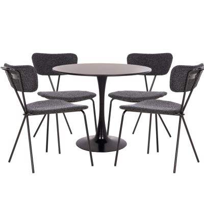 DINING SET 5PCS BROLIN HM21200 MDF TOP & METAL IN BLACK--DARK GREY FABRIC