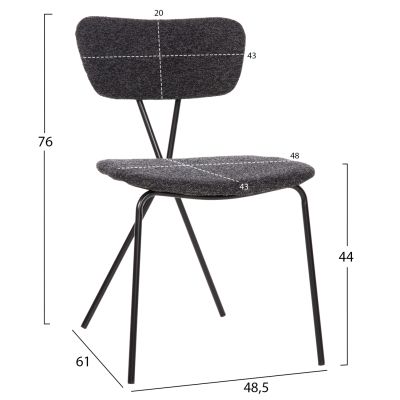 DINING SET 5PCS BROLIN HM21200 MDF TOP & METAL IN BLACK--DARK GREY FABRIC