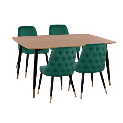 DINING SET 5PCS JOLIE HM11198.03 MDF TOP--VELVET IN CYPRESS GREEN & METAL IN BLACK