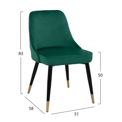 DINING SET 5PCS JOLIE HM11198.03 MDF TOP--VELVET IN CYPRESS GREEN & METAL IN BLACK