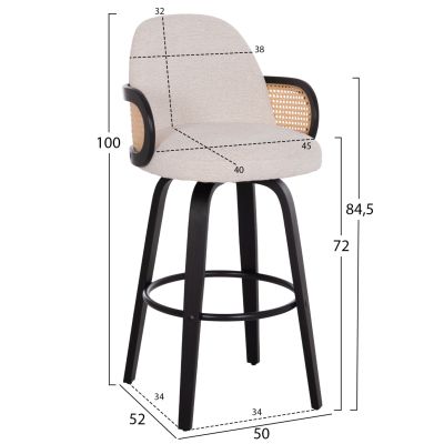 BAR STOOL SWIVEL BECKER HM18251.02 PLYWOOD IN BLACK--FABRIC IN ECRU 50x52x100Hcm.