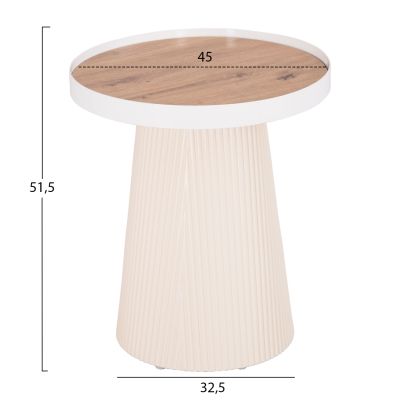 SIDE TABLE DENTON HM18023.02 MDF TOP IN NATURAL WOOD COLOR-WHITE BASE Φ45x51,5Hcm.