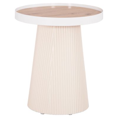 SIDE TABLE DENTON HM18023.02 MDF TOP IN NATURAL WOOD COLOR-WHITE BASE Φ45x51,5Hcm.