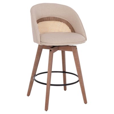BAR STOOL SWIVEL RIKI HM18253.01 WOODEN LEGS--BEIGE FABRIC 51x53x94Hcm.