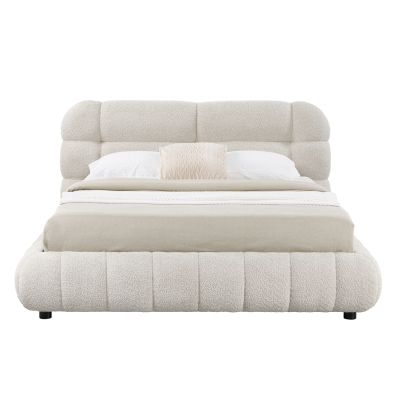 DOUBLE BED WITH STORAGE SPACE BUBBLE HM730.03 BEIGE BOUCLE FABRIC--MATTRESS 160x200cm.