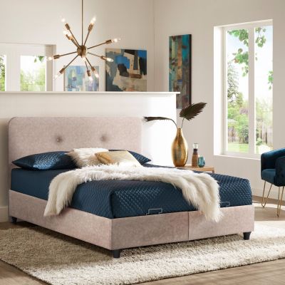 BED WITH MATTRESS DOUBLE DOLORES HM21165 BEIGE FABRIC & STORAGE SPACE--FOR 160x200cm