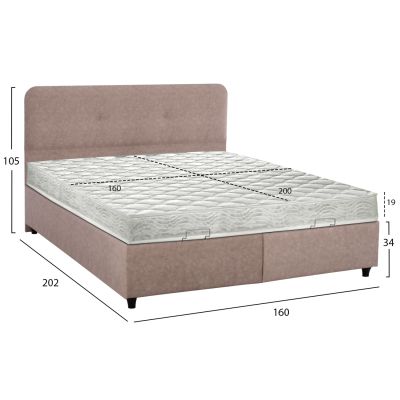 BED WITH MATTRESS DOUBLE DOLORES HM21165 BEIGE FABRIC & STORAGE SPACE--FOR 160x200cm