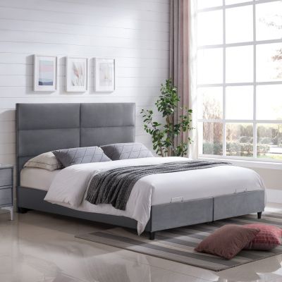 BED WITH MATTRESS DOUBLE MILO HM21163 GREY VELVET & STORAGE SPACE--FOR 160x200cm