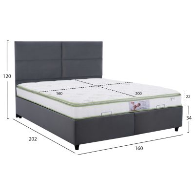 BED WITH MATTRESS DOUBLE MILO HM21163 GREY VELVET & STORAGE SPACE--FOR 160x200cm