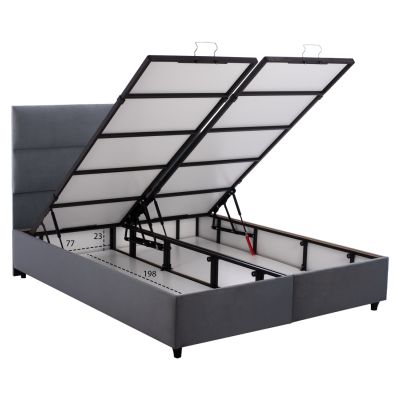 BED WITH MATTRESS DOUBLE MILO HM21163 GREY VELVET & STORAGE SPACE--FOR 160x200cm
